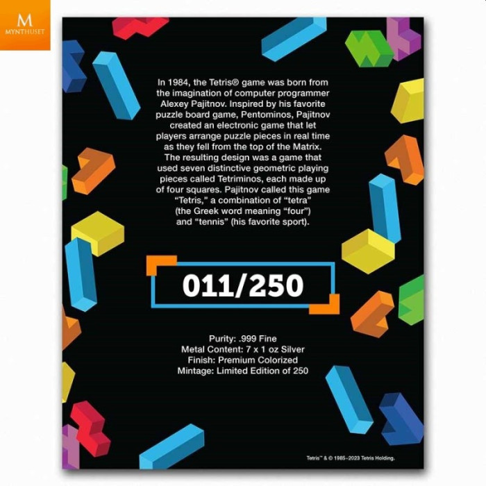 Niue 1 oz sølv TETRIS 2023 Tetrimino Shapes 7 Mynter sett i kvalitet BU