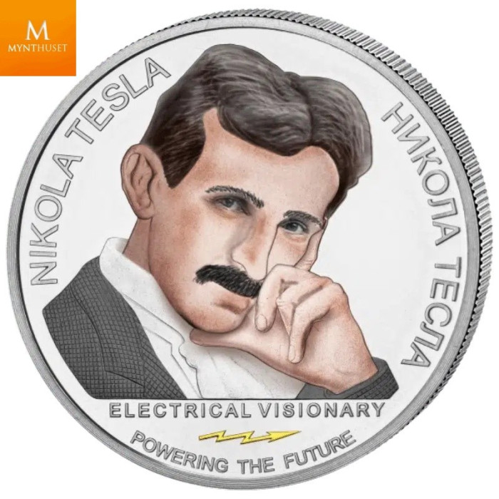 Serbia 2023 1 oz FARGE sølv 100 Dinar Tesla Secret of the Universe BU i Kapsel