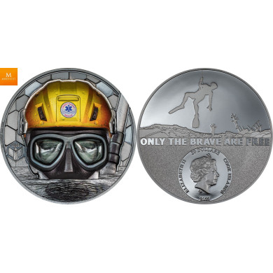 20 Dollar 2023 COAST GUARD Real Heroes 3 Oz Sølv Cook Islands Black Proof