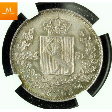 24 skilling 1862 kvalitet 0, NGC MS65 , SJELDEN!
