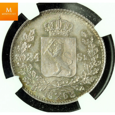 24 skilling 1862 kvalitet 0, NGC MS65 , SJELDEN!