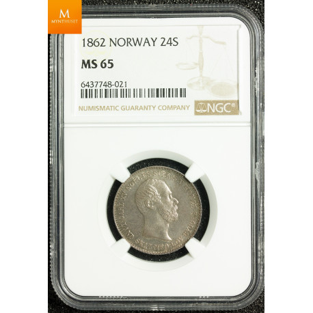 24 skilling 1862 kvalitet 0, NGC MS65 , SJELDEN!