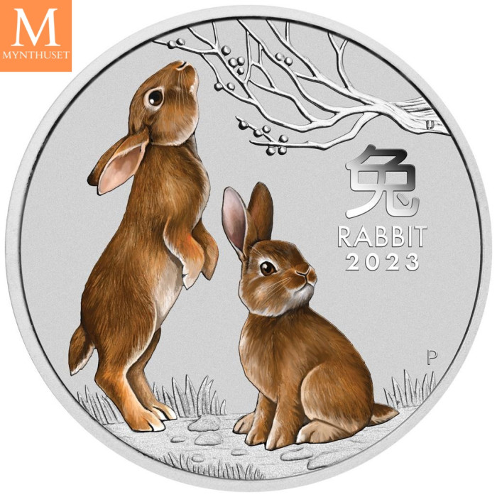 Australia 2023 1/2 oz Sølv Lunar FARGE S3 Year of the Rabbit BU M/Kapsel