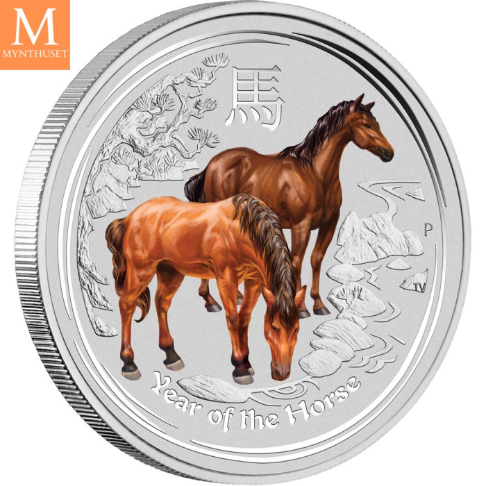 Australia 2014 1 oz Sølv Lunar S2 Year of the Horse Farge BU M/Kapsel