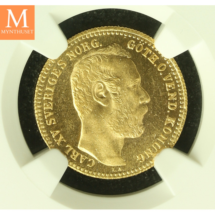 SWEDEN Karl XV 10 Francs / 1 Carolin 1868 Stockholm kvalitet 0/01, NGC MS64