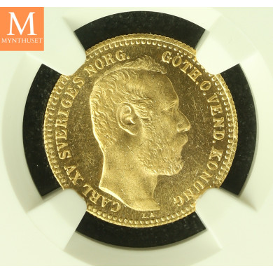 SWEDEN Karl XV 10 Francs / 1 Carolin 1868 Stockholm kvalitet 0/01, NGC MS64