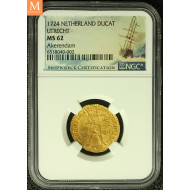 Rundeskatten gull dukat 1724 Utrecht kvalitet 01, NGC MS62