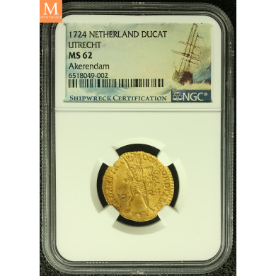 Rundeskatten gull dukat 1724 Utrecht kvalitet 01, NGC MS62