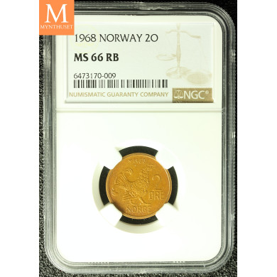 2 øre 1968 kvalitet 0, NGC MS66 NYDELIG!