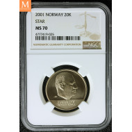 20 kroner 2001 med stjerne i perfekt kvalitet 0 , NGC MS70