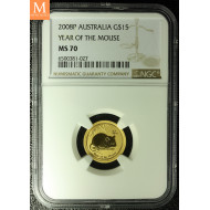 Australia 2008P 15 dollar Year of the mouse 1/10 oz gull MS70 SJELDEN!