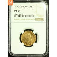 20 kroner 1875 kvalitet 0/01 , NGC MS64