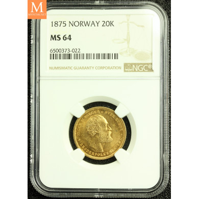 20 kroner 1875 kvalitet 0/01 , NGC MS64