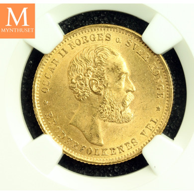 20 kroner 5 SP 1874 kvalitet 0/01, NGC MS63