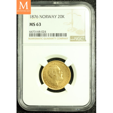 20 kroner 1876 kvalitet 0/01 NGC MS63