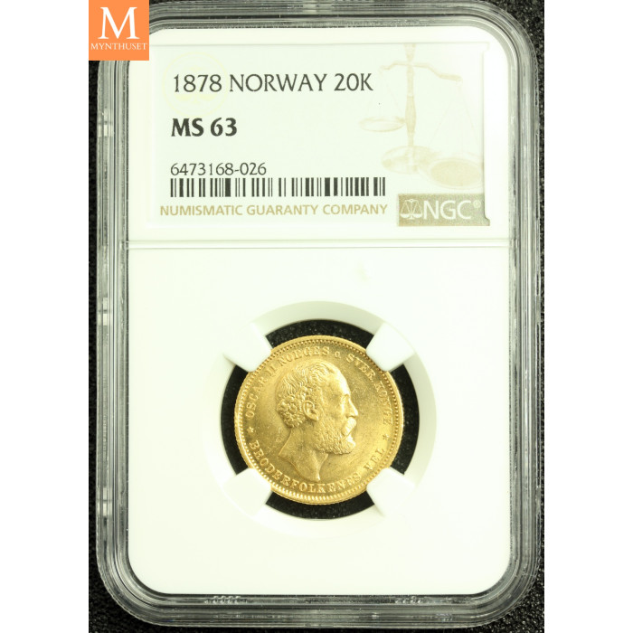 20 kroner 1878 kvalitet 0/01, NGC MS63