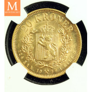 20 kroner 1876 kvalitet 0/01 NGC MS63
