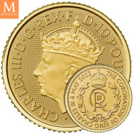 KRONINGEN Charles III 2023 Storbritannia 1/10 oz Gull ROYAL CYPHER (Charles III)  BU I Kapsel