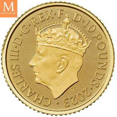 KRONINGEN Charles III 2023 Storbritannia 1/10 oz Gull ROYAL CYPHER (Charles III)  BU I Kapsel