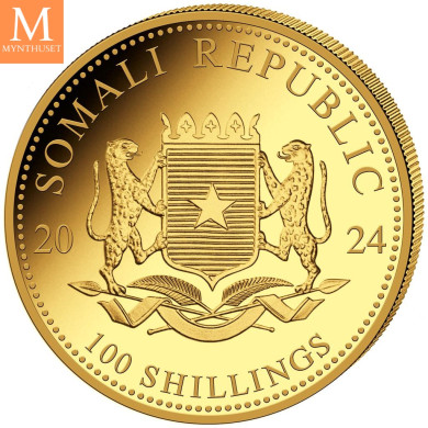 NYHET! Somalia 2024 1/10 oz Gull African Elephant BU i kapsel NYHET! Somalia 2024 1/10 oz Gull African Elephant BU i kapsel