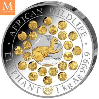2023 Somalia 1 kilo Sølv Elephant JUBILEE UTGAVE i kvalitet proof med skrin og coa