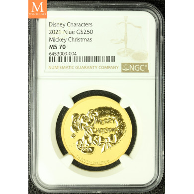 Sjelden! Niue 2021 MICKEY CHRISTMAS 1 OZ GULL OPPLAG KUN 100 STK  NGC MS70