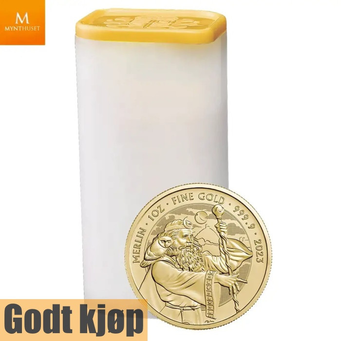 Populær! TUBE Storbritannia 2023 10 STK 1 oz Gull Myths and Legends Merlin i original tube