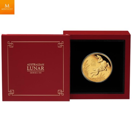 NYHET! Australia 2023 1 oz Gull Lunar S3 «Year of the Rabbit» Proof med Etui & COA