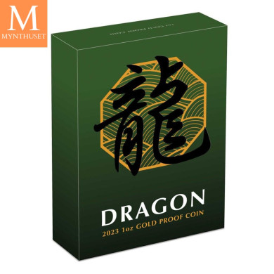 Australia 2023 DRAGE 1 OZ GULL CHINESE MYTHICAL CREATURES KVALITET PROOF