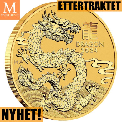 NYHET! Australia 2024 1 oz Gull Lunar S3 Year of the DRAGON BU M/Kapsel NYHET! Australia 2024 1 oz Gull Lunar S3 Year of the DRAGON BU M/Kapsel