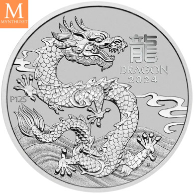 NYHET! Australia 2024 "YEAR OF THE DRAGON" 100 $ 1 OZ PLATINUM  LUNAR SERIE 3 BU I KAPSEL NYHET! Australia 2024 "YEAR OF THE DRAGON" 100 $ 1 OZ PLATINUM  LUNAR SERIE 3 BU I KAPSEL