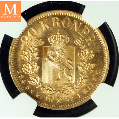 20 kroner 1902 kvalitet 0/01, NGC MS65 20 kroner 1902 kvalitet 0/01, NGC MS65
