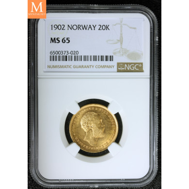 20 kroner 1902 kvalitet 0/01, NGC MS65 20 kroner 1902 kvalitet 0/01, NGC MS65