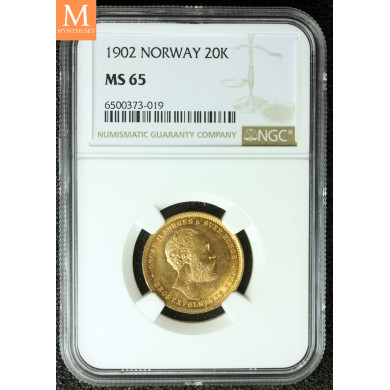 20 kroner 1902 kvalitet 0/01, NGC MS65 20 kroner 1902 kvalitet 0/01, NGC MS65