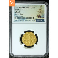 Rundeskatten gull dukat 1724 Utrecht kvalitet 01, NGC MS62