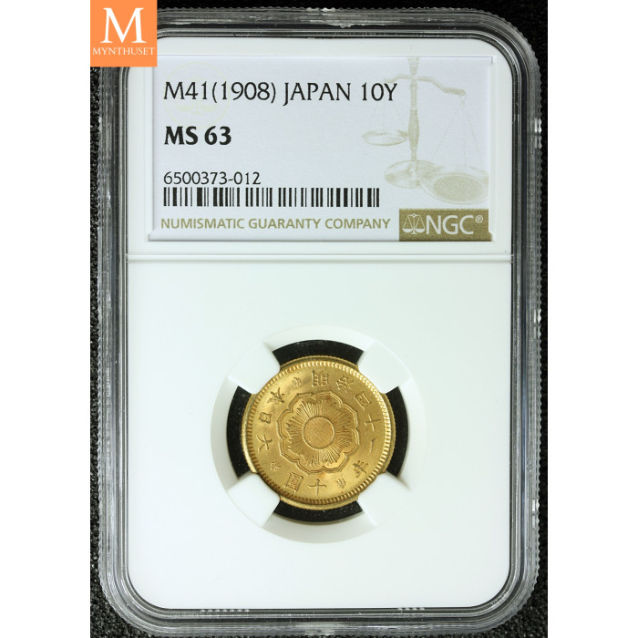 Japan M41(1908) GULL 10 Yen MS63 NGC (Ministry of Finance Hoard)