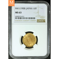 Japan M41(1908) GULL 10 Yen MS63 NGC (Ministry of Finance Hoard)