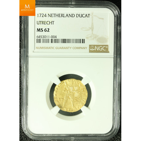 Rundeskatten gull dukat 1724 Utrecht kvalitet 0/01, NGC MS64