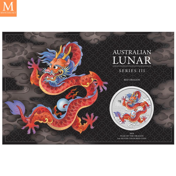 Australia 2024 LUNAR RED DRAGON 1 OZ SØLV PERTH MINT 125TH ANNIVERSARY