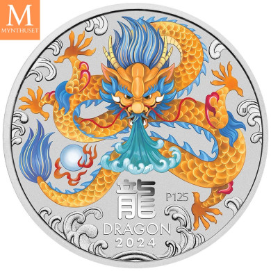 Australia 2024 LUNAR YEAR OF THE DRAGON 1 OZ SØLV PERTH MINT 125TH ANNIVERSARY Australia 2024 LUNAR YEAR OF THE DRAGON 1 OZ SØLV PERTH MINT 125TH ANNIVERSARY