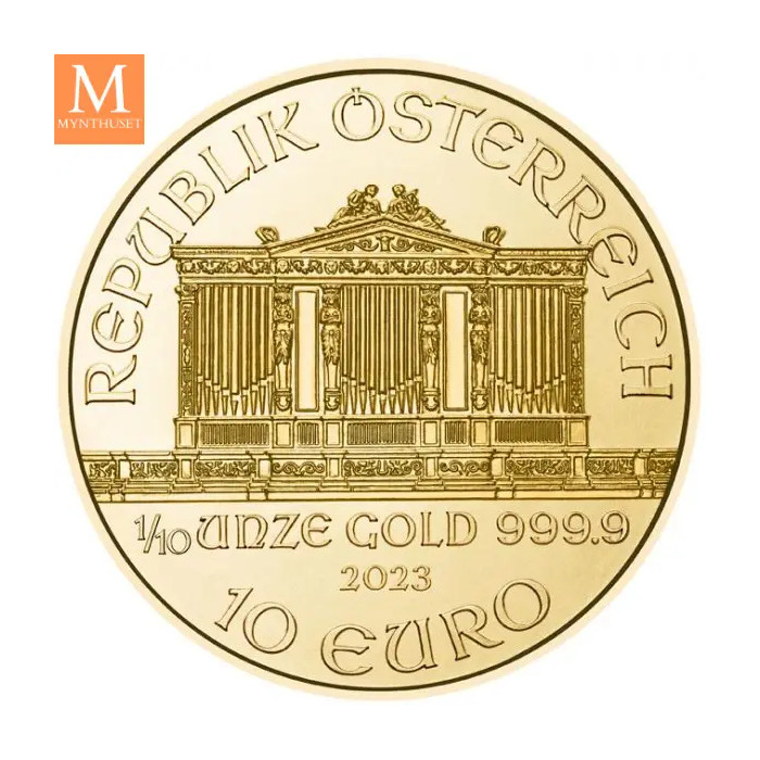 2023 Østerrike 20 x 1/10 oz Gull Philharmoniker BU i Forseglet Tube (2 oz)