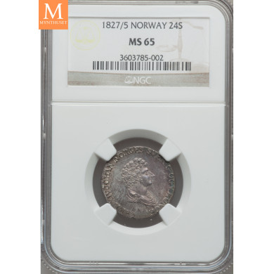24 skilling 1827/5 kvalitet 0 , NGC MS65 24 skilling 1827/5 kvalitet 0 , NGC MS65