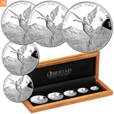 Mexico 2023 1,9 oz Sølv 5 mynter Libertad Proof sett M/Etui & COA