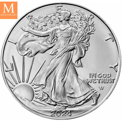 USA 2024 1 oz Sølv American Silver Eagle BU MED KAPSEL USA 2024 1 oz Sølv American Silver Eagle BU MED KAPSEL