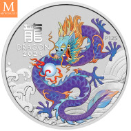 Australia 2024 LUNAR PURPLE DRAGON 1 OZ SØLV PERTH MINT 125TH ANNIVERSARY