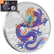 Australia 2024 LUNAR PURPLE DRAGON 1 OZ SØLV PERTH MINT 125TH ANNIVERSARY