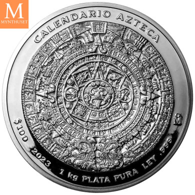 MEGET SJELDEN! Mexico 2023 AZTEC CALENDAR 1 KILO SØLV CASA DE MONEDA DE MEXICO