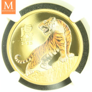 MEGET SJELDEN! Australia 2022 YEAR OF THE TIGER 1 OZ  GULL LUNAR SERIE 3 KVALITET PROOF COLOR NGC PF70