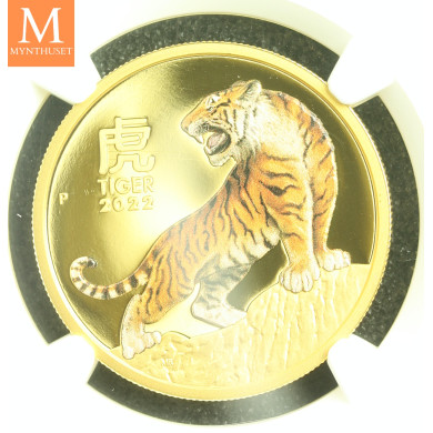 MEGET SJELDEN! Australia 2022 YEAR OF THE TIGER 1 OZ  GULL LUNAR SERIE 3 KVALITET PROOF COLOR NGC PF70
