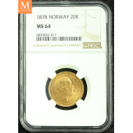 20 kroner 1878 kvalitet 0/01, NGC MS64